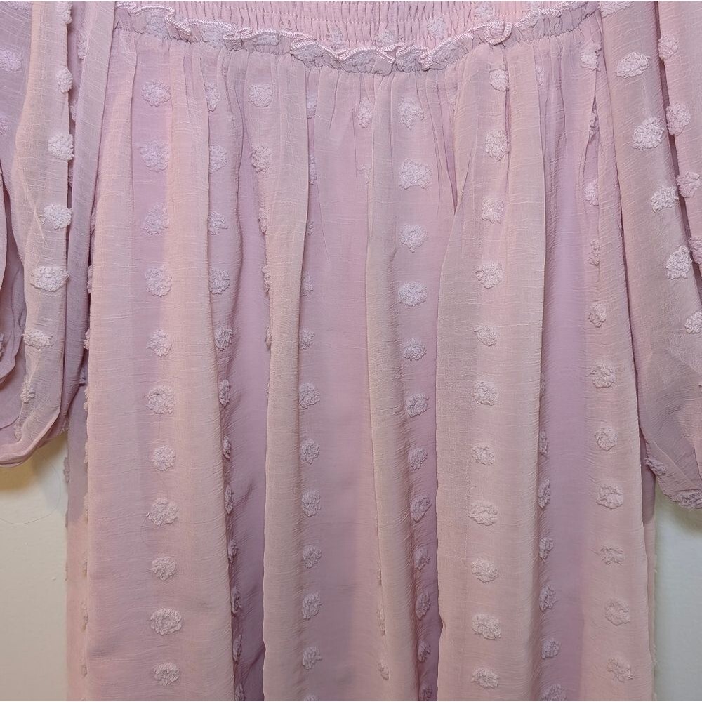 Listicle Pink Swiss Dot Smocked Dress Size L NWTPuff Sleeve Cottagecore Peasant - Picture 8 of 10